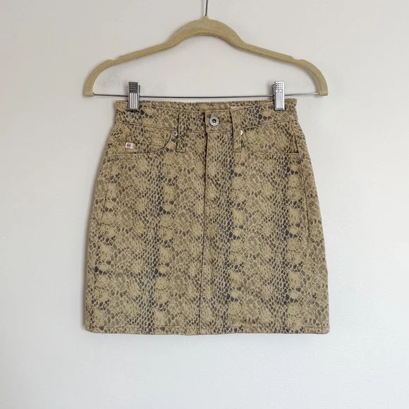 AG Adriano Goldschmied Vera Snake Print Denim Miniskirt In Python Size 24